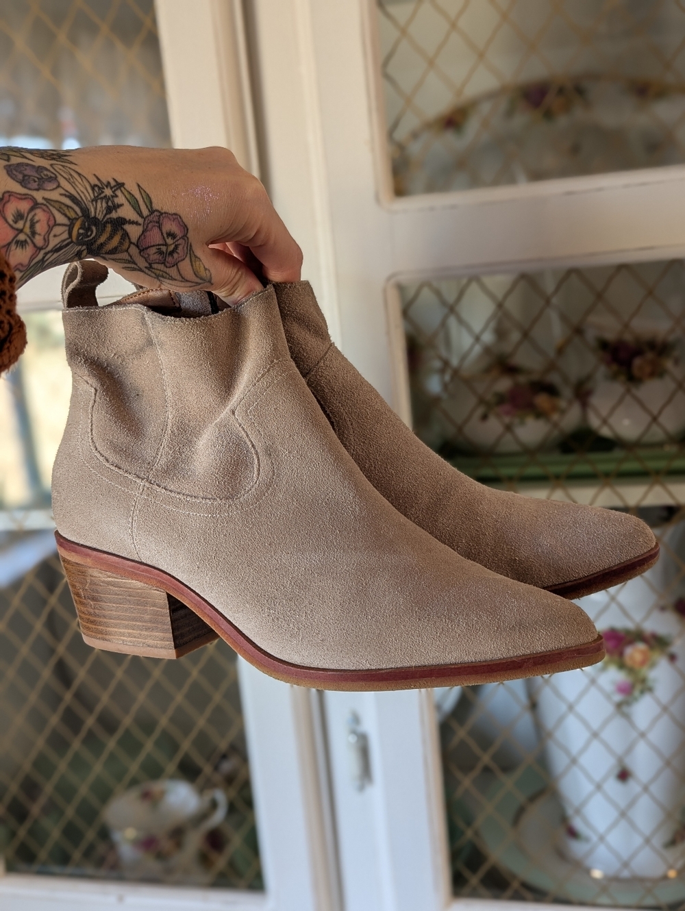 Beige Suede Ankle Boots - Women's Chelsea Style Tan Bootie Boho Business Casual